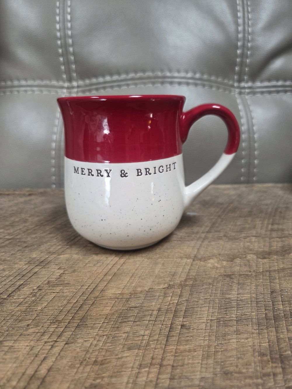 Royal Norfolk Christmas Coffee Mug Merry & Bright Red & White Speckled Bin 1J